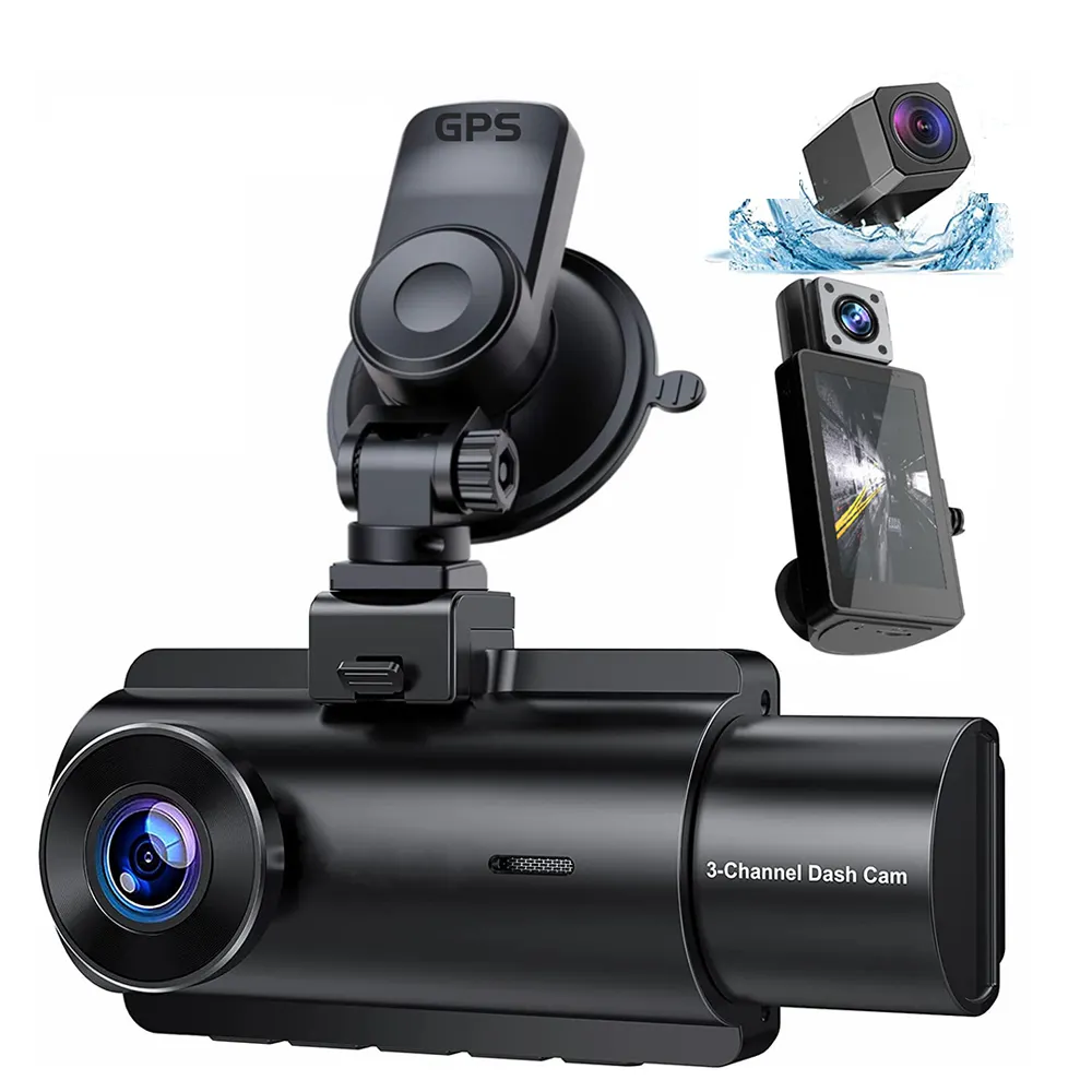 3 kênh xe hộp đen 2K + 1080P + 1080P 3 inch Xe Dash Cam Novatek 96670 xe máy ảnh Wifi GPS tầm nhìn ban đêm ghi âm vòng lặp