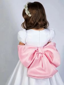 Abiti da Damigella Personalizzati in Raso per Matrimoni, Lunghezza a Terra con Fiocco, Elegante Vestito da Principessa per Feste di Compleanno, Prima Comunione e Ballo - Product Image 4