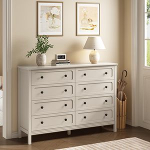 <span class=keywords><strong>Commode</strong></span> moderne en bois blanc de luxe, 55 pouces de large, 8 tiroirs, écologique, gain de place, avec poignées métalliques pour salon, couloir - Product Image 4