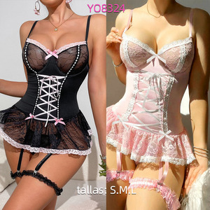 Set di Lingerie Sexy con cinturino da donna corsetto regolabile con rifinitura del nastro e anelli per le gambe include biancheria intima-OEM all'ingrosso per l'esportazione - Product Image 6