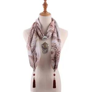 Fashion cotton and linen necklace scarf with necklace water drop alloy ornament