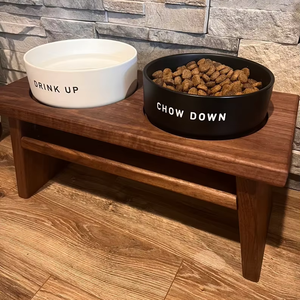 Table à manger personnalisée et moderne en bois pour chats et chiens avec double gamelle, mobile et démontée pour animaux de compagnie - Product Image 6