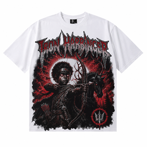 Camiseta Gráfica Personalizada de Arquero Fantástico, 100% Algodón, Estilo Gótico Urbano, Oversize, Roja y Negra, Estampada, de Fábrica, para Hombre - Product Image 1
