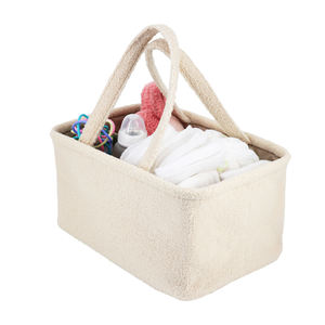 High Quality White Teddy Velvet Baby Diaper <strong>Bag</strong> Nursery Storage Caddy Mommy Carry <strong>Bag</strong> <strong>Nappy</strong> Toy <strong>Organiser</strong> for Newborn Essential - Product Image 2