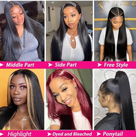 Perruques en cheveux humains vierges brésiliens, densité 200%, sans colle, avec dentelle 13x5, lisses et soyeuses, brun clair, cheveux longs, franges entièrement cousues à la machine