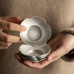 Plato para té de hojas de plata hecho a mano, estilo retro, aislante del calor, para accesorios de ceremonia del té - Product Image 3