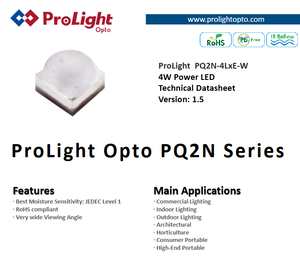 ไฟ LED สีแดง High Bright ProLights PQ2N-4LRE-W 1616 CSP 620‑630nm 350mA 2.0‑2.4V 50‑113lm แหล่งกำเนิดแสง 130 องศา - Product Image 2