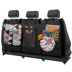 Car <b>Trunk</b> Storage Net Bag Large Capacity 4-7 Compartments <b>Black</b> Fabric Customizable For Rear Seats - Product Image 5