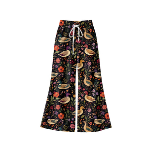 Pantalon évasé à cordon de serrage pour femme, imprimé floral Mallard Duck, style décontracté, collection boutique, vente en gros, précommande - Product Image 2