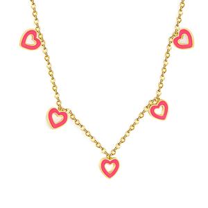 Collar de Moda para San Valentín, Acero Inoxidable, Chapado en Oro de 18K PVD, Colgante de Corazón Hueco Rosa Esmaltado, Cadena con Dije para Mujer - Product Image 1