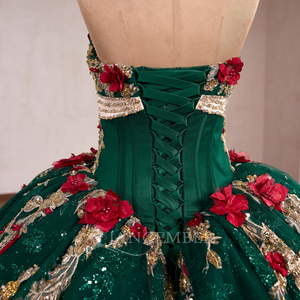 Vestido de Quinceañera de Gasa con Escote Corazón Rsm261038, Mangas Desmontables, Espalda de Encaje, Lentejuelas, Bordados y Apliques, Cola Watteau - Product Image 6