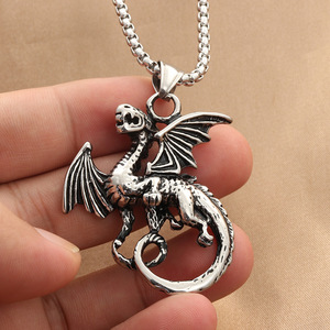 Collier pendentif dragon en acier inoxydable pour homme, style rétro punk, bijoux fantaisie en forme d'animal 280445 - Product Image 4