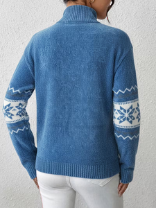 Pull en tricot Fair Isle pour femme, hiver 2026, col montant, manches longues, motif flocon de neige, 100 % acrylique, style nordique - Product Image 2