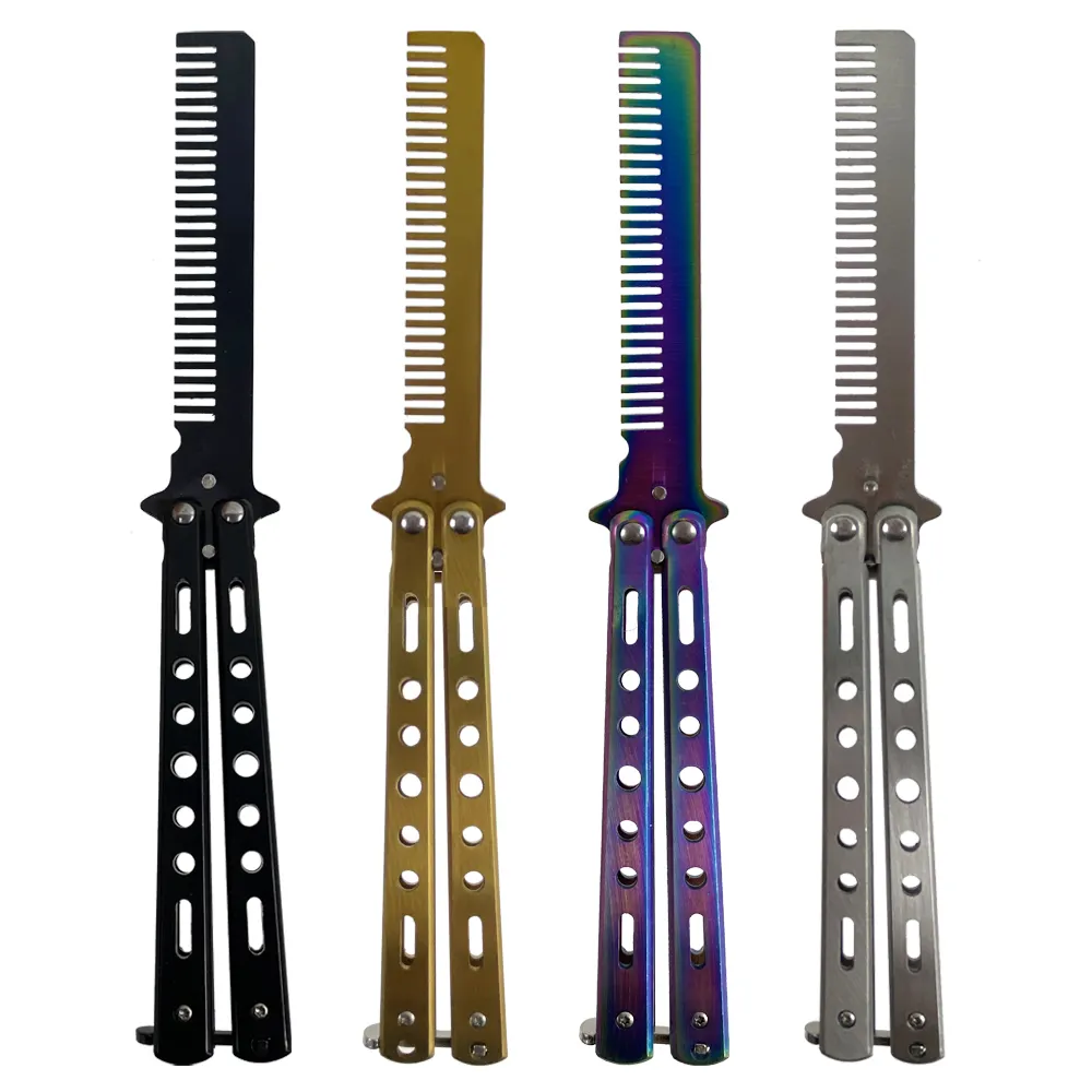 Custom Auto Folding Self Defense Flick Pink Black Spring Open Pocket Oil Hidden Safety Women Trainer Butterfly Hair Knife Comb