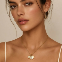 Kalung Liontin FUAMAY Gaya Celestial Ramah Lingkungan Berlapis Emas 18K/Rhodium dengan Tekstur Bertumpuk Tiga Bintang CZ Grosir