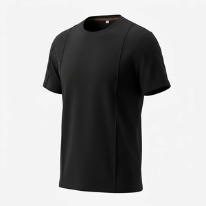 เสื้อยืดคอกลมแขนสั้นสีดำสำหรับผู้ชาย ทรงปกติ ผ้าเจอร์ซีย์แห้งเร็ว ถักทอจากโพลีเอสเตอร์ 100% สไตล์ลำลอง สีพื้น ดีไซน์เรียบง่าย - Product Image 1