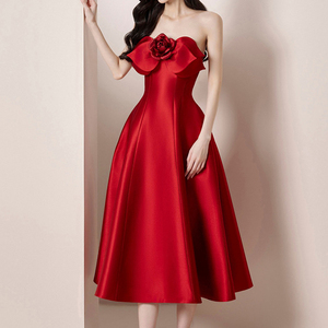 strapless open back dress A striking bright red midi satin party dress from Zazabella main image 1