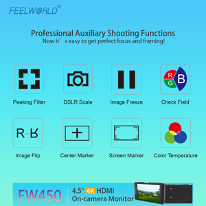 FEELWORLD FW450 4.5 "IPS ออนกล้อง <span class=keywords><strong>DSLR</strong></span> มอนิเตอร์สนาม <span class=keywords><strong>HDMI</strong></span> อินพุต <span class=keywords><strong>HDMI</strong></span> เอาต์พุต HD 1280x720ฟิลด์มอนิเตอร์สำหรับ <span class=keywords><strong>DSLR</strong></span> - Product Image 3