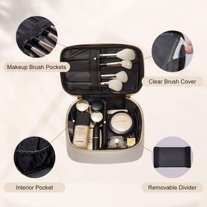 Sac à cosmétiques en cuir lisse PU avec fermeture éclair, matériau imperméable, poignée portable, trousse de maquillage professionnelle, grande taille, vente en gros - Product Image 6