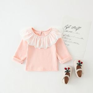 2021 autunno neonato tinta unita bambini maglietta infantile pizzo bambola colletto canotte neonata camicetta - Product Image 4