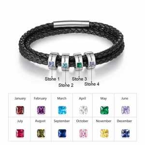 Bracelet personnalisé en cuir avec chaîne et nom, pierre de naissance, cadeau Fê<span class=keywords><strong>te</strong></span> des Pères Qiuhan - Product Image 5