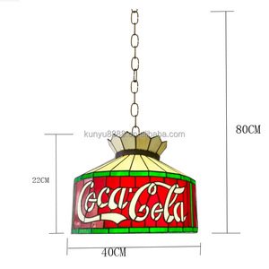 Abat-jour cylindrique Tiffany artisanal en verre teinté rouge de 16 pouces, style européen, lampe suspendue à économie d'énergie, ampoule E27, salle à manger - Product Image 5
