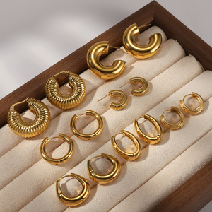 European American <strong>Jewelry</strong> Stainless Steel Hoop Earrings Gold-Color Plated Light Luxury <strong>High</strong>-<strong>end</strong> Cross-border Anniversary - Product Image 1