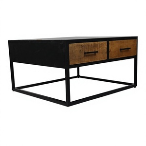 <b>Rustic</b> Industrial <b>Coffee</b> <b>Table</b> Metal Frame with Two Storage Drawers Modern Living Room Furniture - Product Image 4
