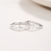 Bagues de couple en argent sterling, bijoux fins, étoile réglable, taille unique, pour hommes et femmes, bagues assorties pour femmes, cadeaux