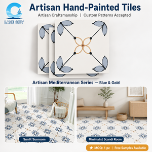 Adhesivo para azulejos de suelo con diseño floral azul retro mediterráneo, vinilo de PVC resistente al agua y al fuego, decoración del hogar - Product Image 3