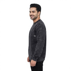 Sweat-shirt à col rond en coton lavé surdimensionné pour homme, manches raglan, couleur unie, décontracté, tricoté pour l'automne - Product Image 5