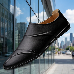 Zapatos de cuero sin cordones para hombre, diseño 2026, con detalle de paneles cosidos, tacón convertible para uso bidireccional, suela plana, zapatos casuales de vestir para hombre - Product Image 3