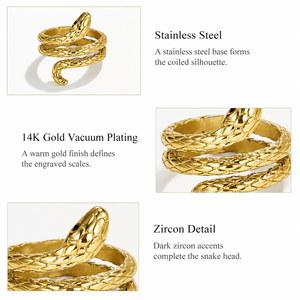 Anillo de serpiente de acero inoxidable con baño de oro de 14K al vacío - Product Image 2