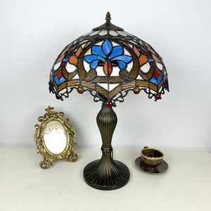 LongHuiJing 16 Inch Adjustable Mediterranean Stained Glass Dome LED Table Lamp Flexible Design Eco-Friendly AC E26 for Living - Product Image 4