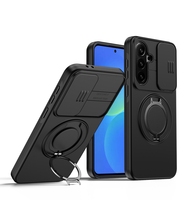Étui robuste de qualité supérieure avec support magnétique pour Samsung Galaxy S24 FE avec protection contre les chocs et couverture de caméra coulissante