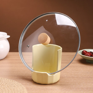 Support de couvercles de casseroles en céramique avec poignée en bois pour rangement sur comptoir de cuisine, style nordique - Product Image 1