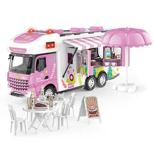 Electric Girls DIY doll house play set portable caravan camper free wheel bus car kitchen toy kit motorhome pretend play toy