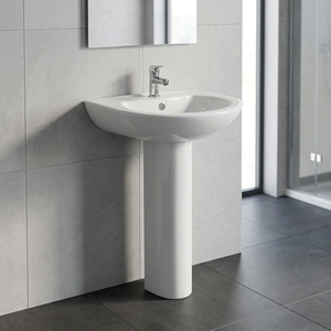 Lavabo sur pied carré en porcelaine blanche de qualité export, vasque moderne pour salle de bain, équipement sanitaire - Product Image 3