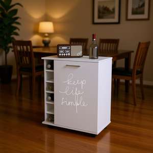 Carrito de Bar con Estante para 6 Botellas de Vino, Color Blanco, con Estante de Almacenamiento, Diseño Moderno, Mueble para el Hogar - Product Image 2