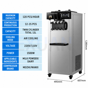 Machine à glace molle commerciale 12L à trois saveurs, machine à desserts glacés de comptoir pour boulangerie et snack-bar - Product Image 2
