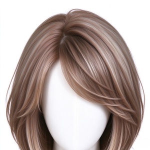 วิกผมบ๊อบสังเคราะห์สีน้ำตาลอ่อนแบบไล่ระดับพร้อมหน้าม้าปัดข้าง - Product Image 5