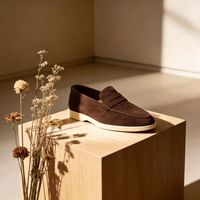 Mocassins pour hommes en daim de vache pleine fleur, style britannique, légers, doublés en microfibre, chaussures décontractées