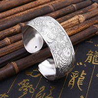 Tibetan Silver Open Cuff Armband Armreif Geschnitzte Spiral fisch blume Verbindungs zweige Muster Breitband Mode Manschette Armbänder