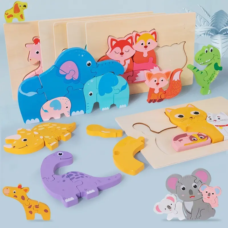 幼児動物3Dコンビネーションパズル木製パズルビルディングブロック幼児教育アセンブリパズル男の子と女の子子供のおもちゃ