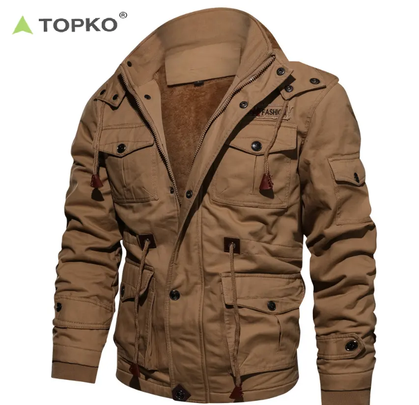 TOPKO High Quality Factory Wholesale Men Polyester Sports Jacket Plus Size Velvet Fleece Fur Outdoor Clothing