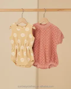 新着幼児男の子女の子テリーチェッカー特大ショートTシャツバブルロンパース夏用