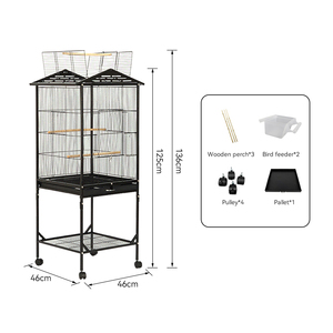 Cage à oiseaux mobile sur roues pour l'alimentation, tubes en fer cage à oiseaux fantaisie pour Pigeons perroquets <span class=keywords><strong>nichoir</strong></span> avec bassins - Product Image 1