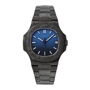 Montre de luxe pour homme de qualité supérieure, cadran bleu dégradé, fibre de carbone, motif Damas, date automatique, étanche - Product Image 1