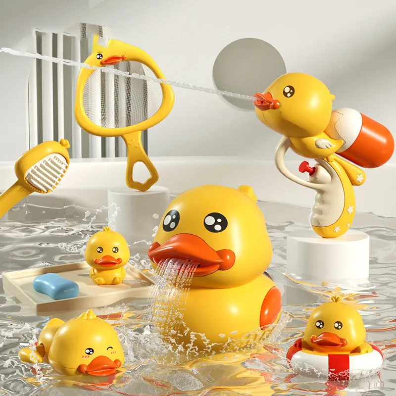 Großhandel Gummi Bad Ente Spielzeug Badezimmer Wasser pistole Baby Spielzeug Bad Wasserspiel zeug Süße gelbe Mini Bade enten