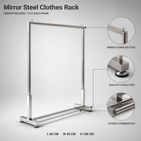 Porte-vêtements chromé à rail unique, joints soudés sans couture, base stabilisatrice, barre de montage facile, OEM/ODM, sur mesure pour boutique de vêtements